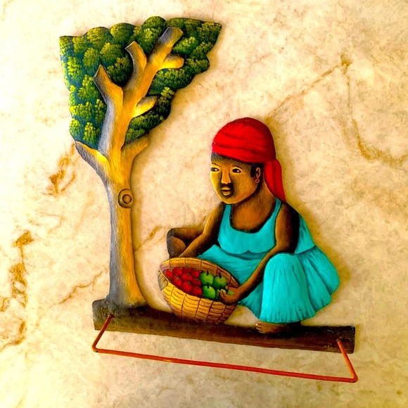 Vintage Caribbean Metal Wall Art—Towel Rack